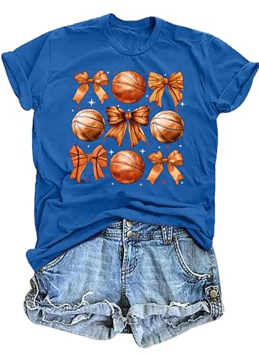 Basketball Shirts for Women Game Day Tshirt Basketball Outfits Funny Bow Graphic Tee Mom Sport Short Sleeve