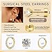 Gold Stud Hoop Earrings:Hypoallergenic Surgical Stainless Steel Small Cartilage Huggie Hoop Earrings Flat Back Earrings Screw Back and Flatback Stud Earrings for Women Multiple Piercing Sensitive Ears (Gold-(6mm+8mm)hoop earrings+4mm cz stud earrings)