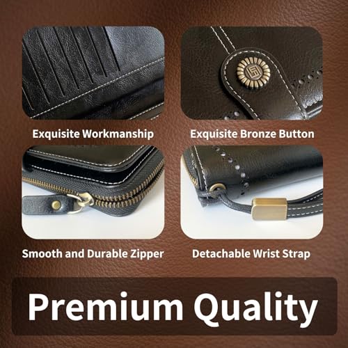 Womens Wallet Leather Wristlet Wallets For Women Phone Clutch Large Capacity Long Billfolds Bifold Zipper Purse Credit Card Wallet For Ladies (Black)4