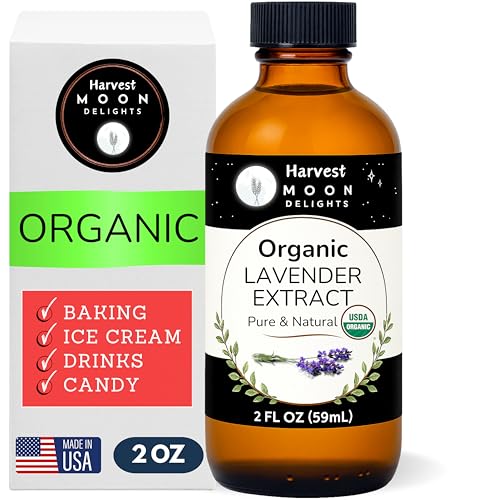 Organic Lavender Extract For Baking, Ice Cream, Drinks, And Candy - 2 Oz - By Harvest Moon Delights - Food Grade - Lavender Flavoring, Flavor (2 Oz)