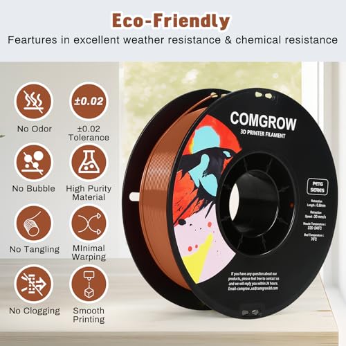 Image of Comgrow PETG 3D Printer Filament 1.75mm, High Precision and Tough 3D Printer Filament 1kg (2.2LBS), Dimensional Accuracy + /- 0.02 mm, Fit Most 3D Printers Brown