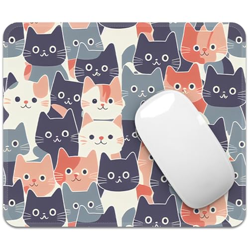 Image of FROGIGO Mouse Pad with Stitched Edges - Cute Cat Mousepad for Women, 9.25 x 7.75 inch Washable Square Desk Pad, Non-Slip Rubber Base, Office Home Laptop Accessories - Meow Harmony