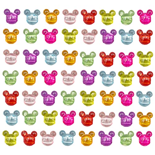 Acrylic Beads 220 Mouse Head Beads Transparent Pony Bead 12mm Pastel Cartoon Spacer Bead Cute Loose Bead Bulk for DIY Necklace Bracelets Headwear Phone Lanyard Crafts Making Hair Accessories