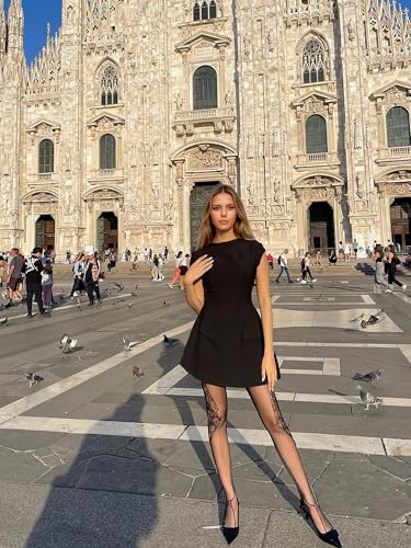 OFEEFAN Womens Summer Dress Mock Neck Short Sleeve Bodycon Party Club Mini Dresses - Image 3