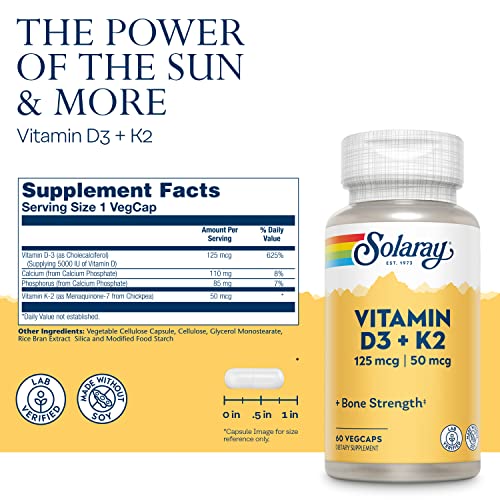 Solaray, D3 5000Mg With K2, 60 Vegetarian Capsules #TOP1