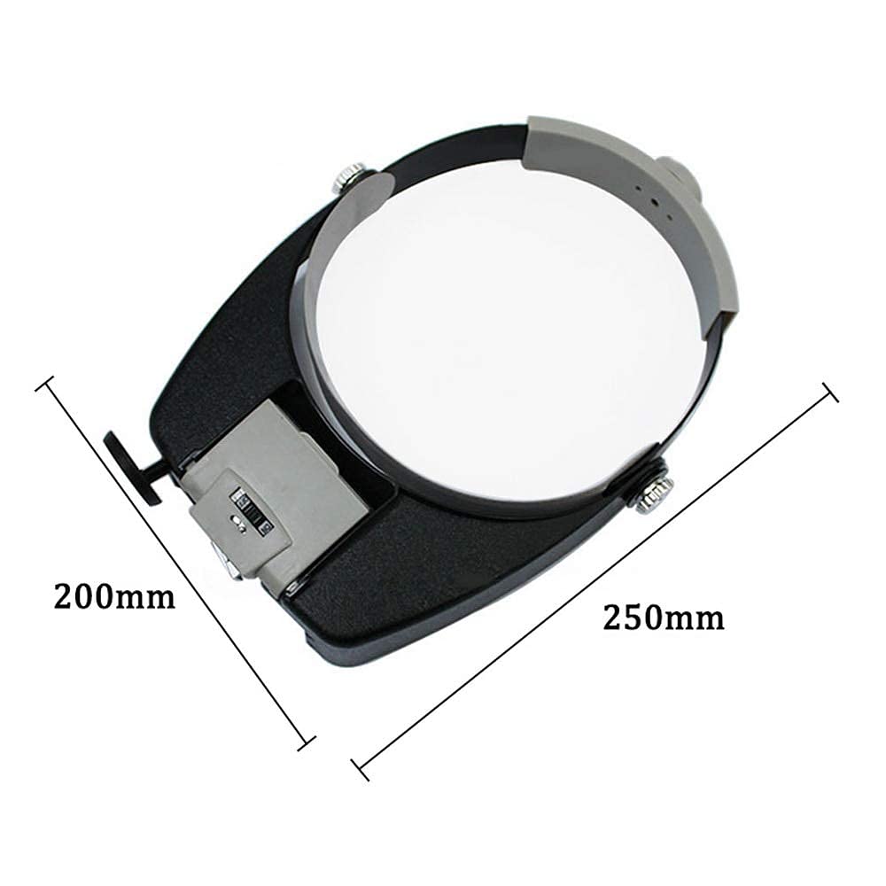 Loupe de réparation montée sur la tête Loupe de Port de tête Lampe Frontale à lumière LED Haute Transparence Taille réglable Bandeau Loupe Réparation Lumière de Travail Lecture/Observation/Réparation