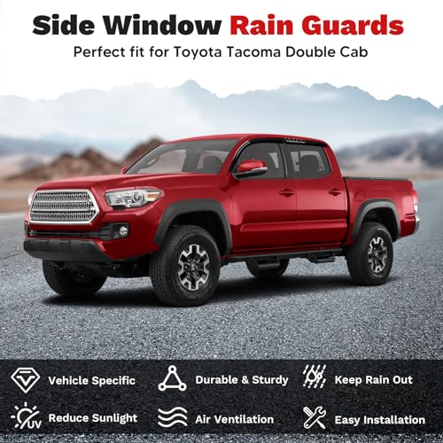 Image of Canvcle Tacoma Rain Guards - Window Visors for Toyota Tacoma Double Cab 2016-2023,Outside-Mount Tape-On Side Window Wind Deflectors for Tacoma Accessories,Vent Visors Shades Rainproof Black 4PCS