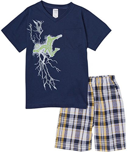 Image of ToBeInStyle Boys' 2-Piece Graphic Top & Plaid Shorts Outfit Set - Polo or V-Neck Tee