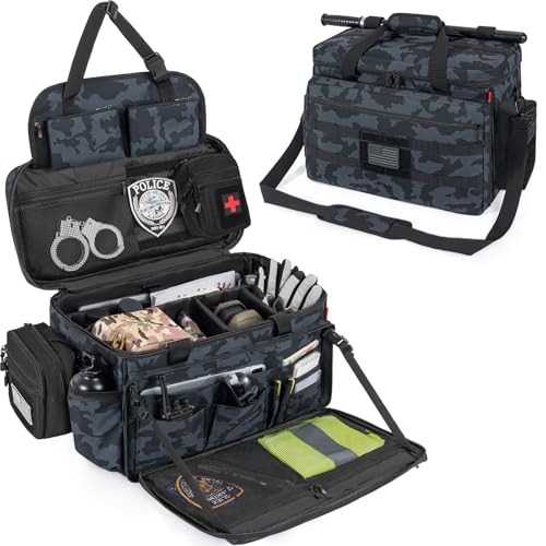 Image of Patrol Bag Law Enforcement, Police Gear Bag Car Front Seat Organizer for Police with Laptop Layer and Cup Holders, MOLLE System, Fits Vehicle Passenger Seat, Black Camo