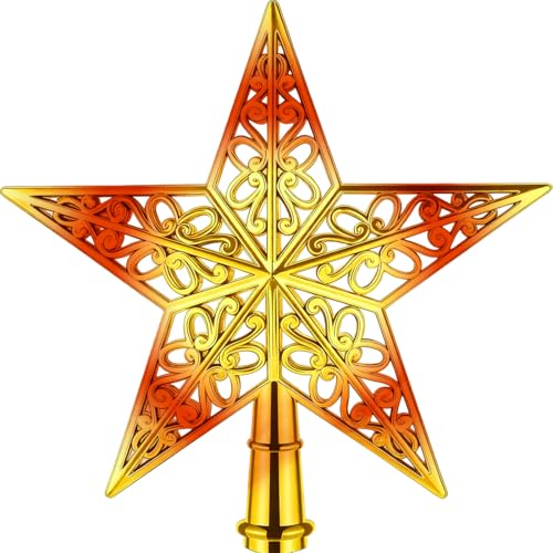 Punta per albero di Natale a forma di stella, decorazione per albero di Natale vintage tradizionale in plastica (oro rosso)