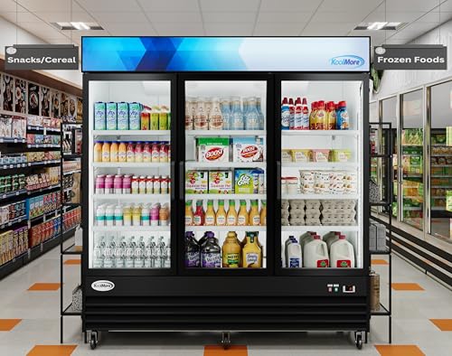 Image of KoolMore - MDR-3GD 78 1 /4 inch Commercial Glass 3 Door Display Refrigerator Merchandiser - Upright Beverage Cooler with LED Lighting - 53 Cu. Ft. Black