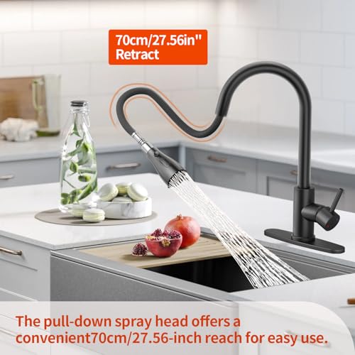 Oersitor Kitchen Faucet with Pull Down Sprayer，Lead-Free NSF Certified ，High Arc Single Handle Stainless Steel Sink Faucet，1/3 Hole, Suitable for Farmhouse RV Laundry Rooms Camper and Bars(Black) - image 6