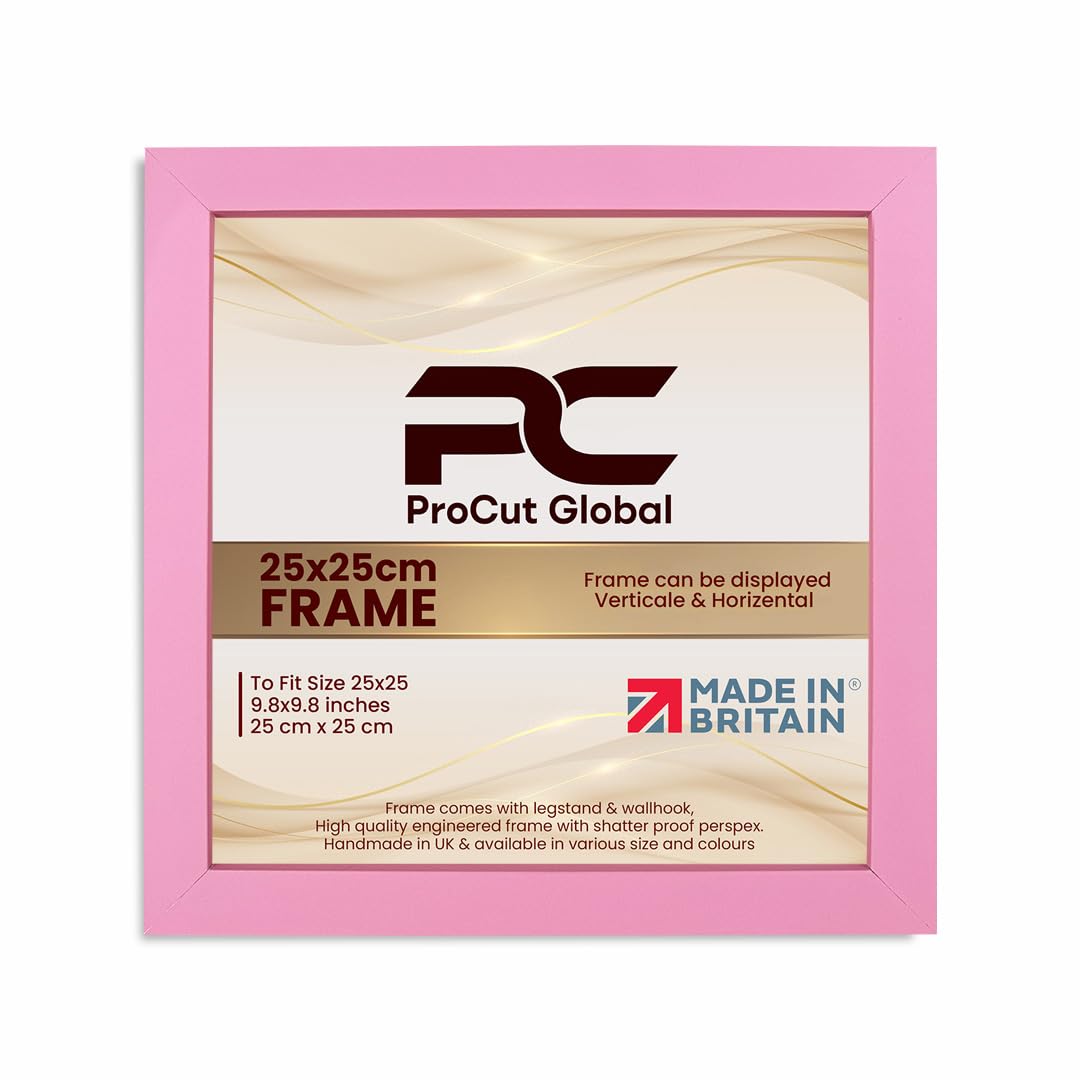 Procut Global 25X25CM Pink Picture Frames – Sleek Wooden Photo Frame with Shatterproof Perspex for Wall or Tabletop – Perfect for Posters, Certificates, Prints–Multiple Sizes & Colors Available