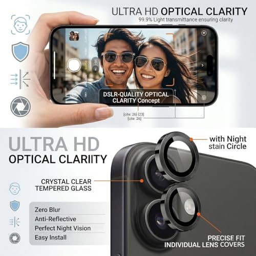 Image of amazon basics Camera Glass Lens Protector Ring for iPhone 17 Case Friendly with Edge to Edge Coverage and Easy Installation (Black)