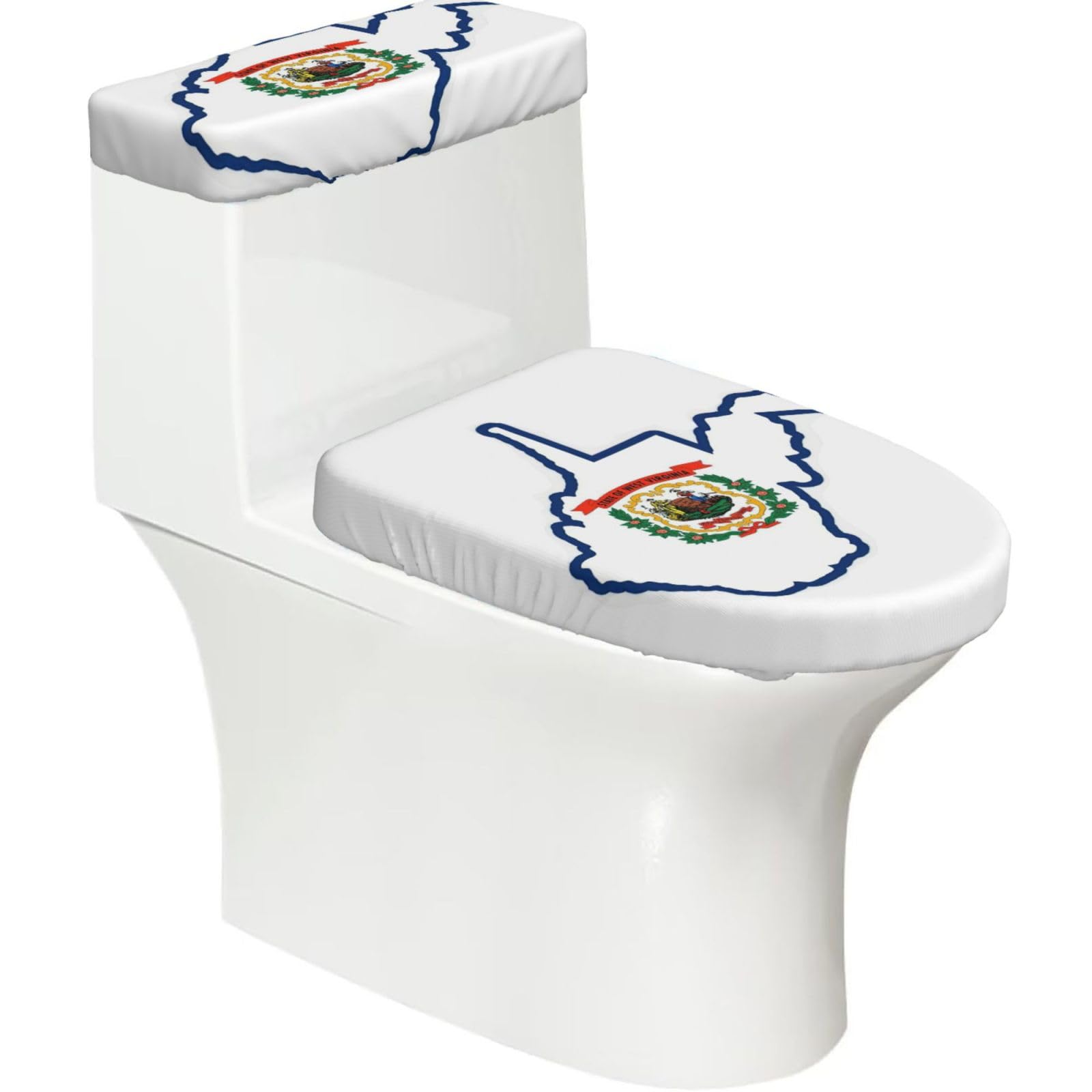 West Virginia State Flag Map Printed Toilet Tank and Lid Cover Set of 2 for Most Bathrooms, Fits Elongated Round Toilets