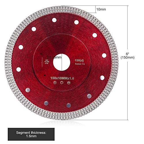 Image of Casaverde 6 inch Porcelain Cutting Blade,Diamond Cutting Blade | Fast,Clean Cuts with Great Life & Speed,Thin Turbo Mesh Rim, Suitable for Granite Marble Ceramic Tiles,7 /8 inch-5 /8 inch Arbor