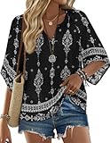 Zeagoo Chemisier Femme été Bohème Style col en V élégant Tunique Top Floral décontracté Ample T-Shirt