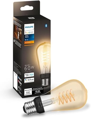 Philips Hue Bombilla LED inteligente de filamento ST19 de 60 W, luz blanca cálida suave, 1 paquete, 550 lúmenes, E26, interior, control con