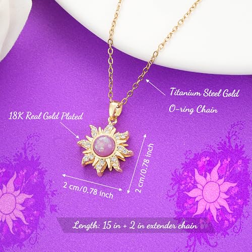 Tangled Purple Sun Necklace, Halloween Tangled Costume for Adult Women Girls as Fairy Gold Sun Pendant Necklace, Purple Accessories Halloween Jewelry Gifts Outfits Skirt Dress4
