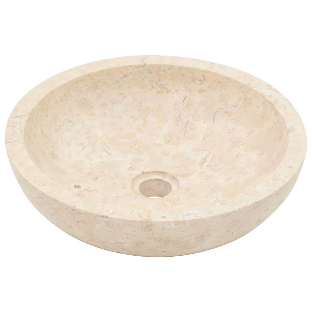 Festnight Lavabo Salle de Bain a Poser Vasque à Poser de Salle de Bain Évier en Marbre 40 x 12 cm Crème