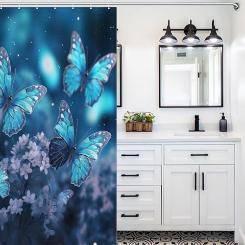 Rideau de douche papillon polyester lavable imperméable baignoire 122x183