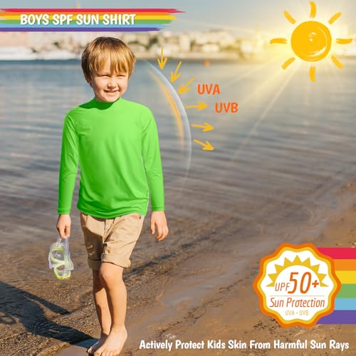 Boys Rash Guard Long Sleeve UPF 50+ Sun Protection Swim Shirt Rashguard SPF Surf Quick Dry Cool Beach Clothes for Toddler Babies Infant Kids Neon Green 18-24M2