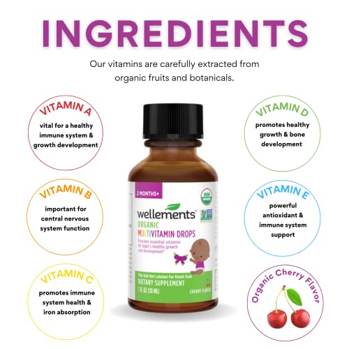Wellements Organic Baby Multivitamin Drops | Liquid Multivitamin Supplement For Infants & Toddlers, Usda Certified Organic, No Preservatives Or Artificial Flavors, Cherry Flavor | 1 Fl Oz, 2 Months+ #TOP2