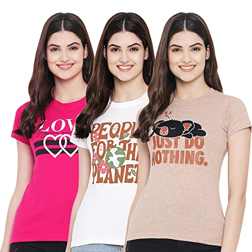 Image of Preneum Women's Cotton Regular Fit Graphic Stylish Printed Short Sleeves Casual T-Shirt |Trend & Styles