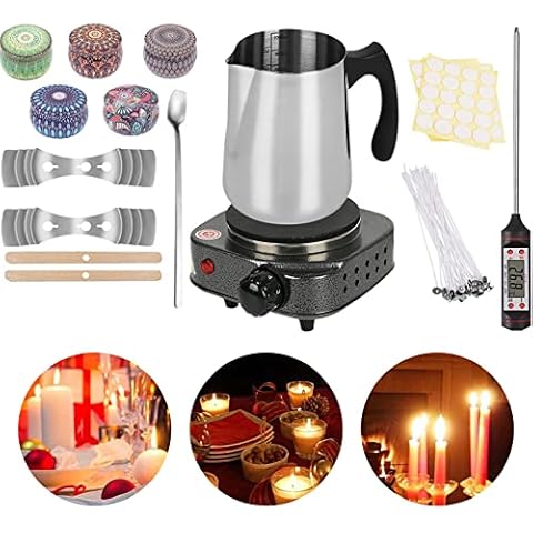 Neyomid Candle Wax Melter,Portable Electric Candle Wax Melter Electric,Complete Candle Making Kit,Including Melting Pot,Wax Melter Hot Plate,Square Whisk,Wick Stickers,Candle Wicks,Wick Holders Cover
