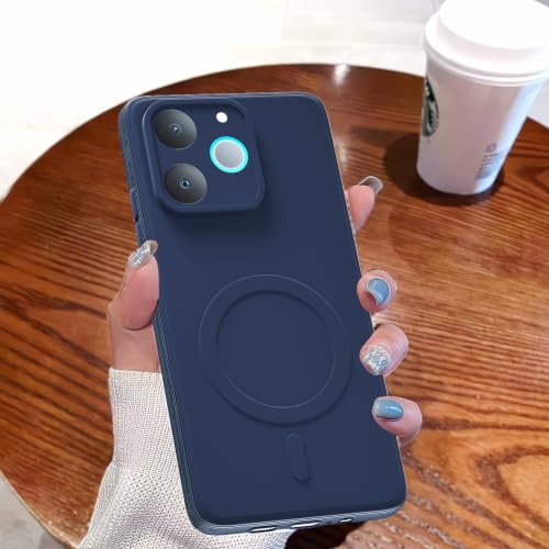 Image of Outlouders Back Cover for Realme P4 Lite 4G Soft Matte Silicone Cover with Slim Fit | Mag-Safe Logo (Not Mag-Safe Compatible) | Shockproof | Camera Protection Bumper Case (Blue)