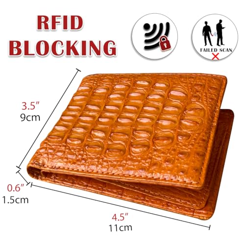 Image of HATA Orange Exotic Bifold Leather Wallet for Men, RFID Blocking Wallet | Men Billfold with ID Window & Credit Card Holder, Handmade Double Side Leather Bifold, Gift for Birthday, Wedding VINAM-104