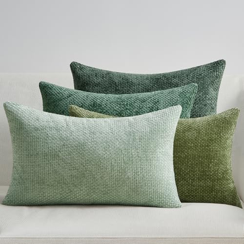 Topfinel Housse de Coussin 30 x 50 Lot de 4 Decoratives Vert Colorees Dégradées Chambre Salon Maison Housse Coussin Chenille Doux pour Canapé Lit Jardin...