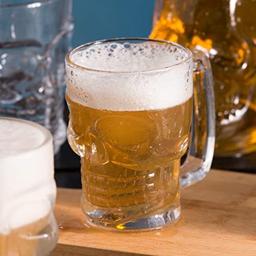 CANECA PARA CHOPP E CERVEJA DE VIDRO CAVEIRA ROCK STYLE 365ml TRANSPARENTE