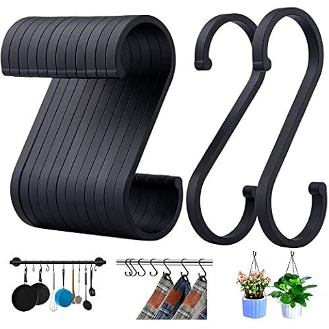 ACMETOP S Hooks, 12 Pack Aluminum S Shaped Hooks, S Hooks for Hanging Pots and Pans, Plants, Coffee Cups, Clothes, and Towels in Kitchen, Bedroom, Bathroom, Office, and Garden（Matte Black） Cover