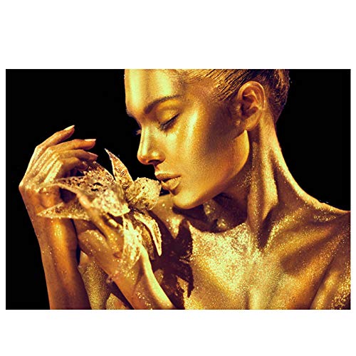 Cuadro de mujer dorada modernista en lienzo giclée para salón de 50x75 cm