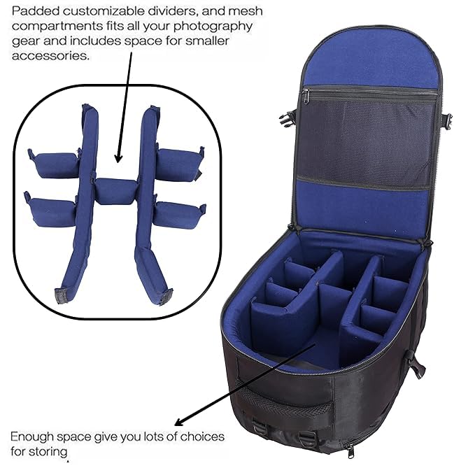 VTS DSLR Camera Bag Waterproof for Camera Lens Accessories Tripod Monopod Heavy Duty (Black) (DSLR Backpack_2) - Made in India 2