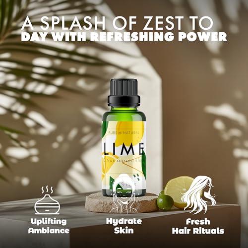 Image of Esslux Lime Essential Oil | 100% Natural Oil for Skin & Hair | Therapeutic Grade Lime Oil for Diffuser, Candles & Soap Making | Promotes Clearer Skin, Uplifted Moods & Sharper Focus (60ml)