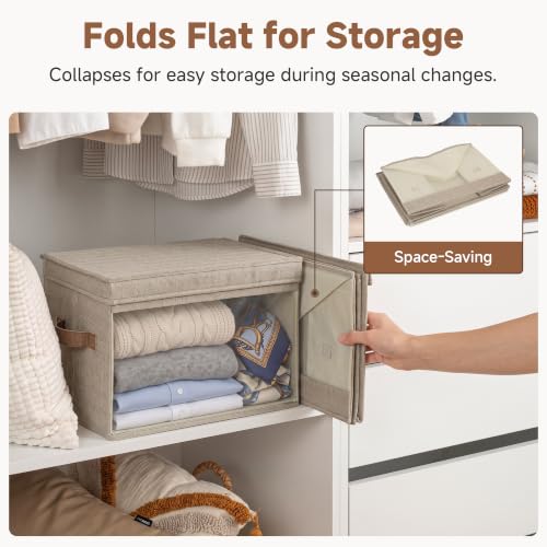 Image of StorageWorks Fabric Storage Bins with Lids, Large Closet Storage Bins | Flip-Top Lid, Clear Window, Handles, Collapsible, for Clothes Blankets Books, Closet Box, Brown and Beige, 2-Pack