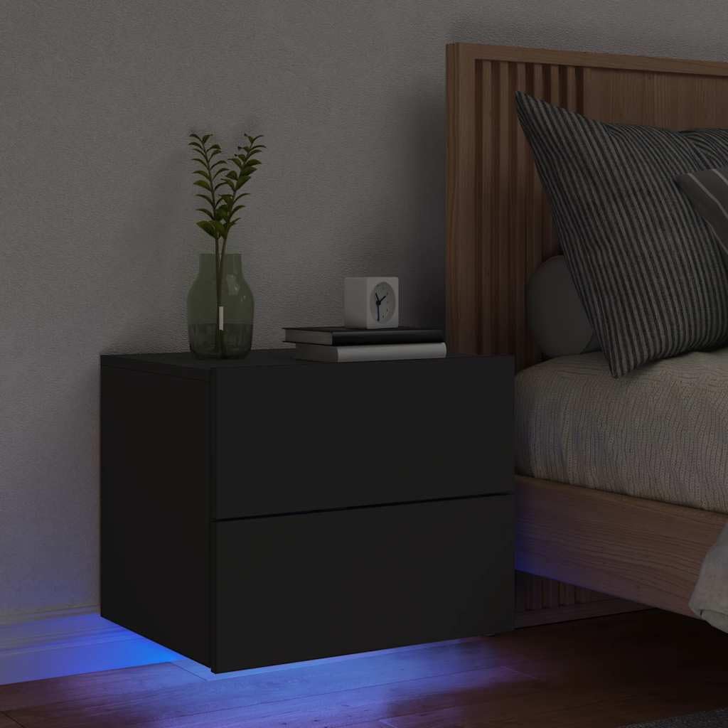 vidaXL Table de Chevet Murale avec lumières LED Noir
