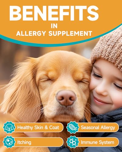Allergy für Hunde - Gegen Juckreiz - Beruhigt juckende Haut, Pfoten, Ohren - Immunsystem Stärken - Für Hunde, die kratzen, jucken & lecken - Mit Huhn Geschmack, 120 STK