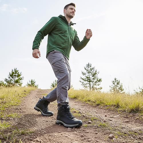 Image of CC-Los Men's Waterproof Hiking Boots Mid-top Boots Lightweight Non-slip High-Traction Grip Black Size 10