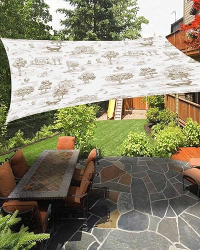 Boanket Sun Shade Sail 6.5' x 10', Beige Country UV Block Sun Sails Shades for Outdoor Decor, Farmhouse Rustic Tree Animals Abstract Shade Cloth for Patio Deck Terrace Garden Lawns Beach Backyard