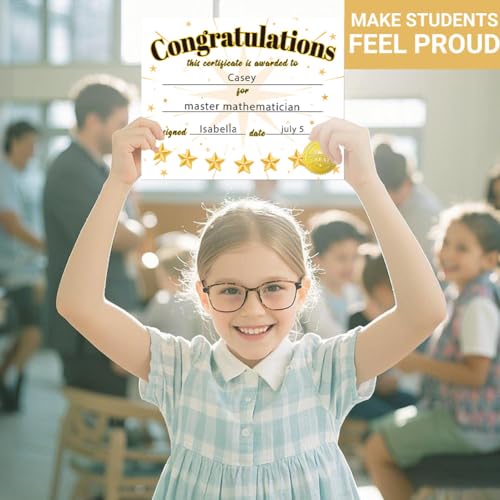 Doodlream 30 Stück Sterne Zertifikatpapier für Leistungen mit 32 Stück Goldfolienaufklebern 20 x 25 cm Glückwunsch Zertifikatpapier für Büro Kindergarten Auszeichnungen Abschluss Vorschuldiplom