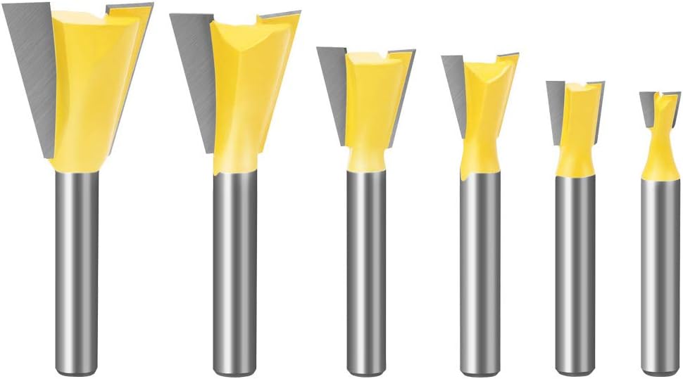 Saipor 1/4" Shank Dovetail Router Bit Set of 6PCS for The Construction of Boxes Drawers Chests