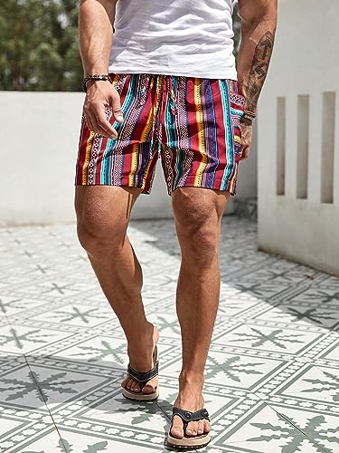 Verdusa Men'S Elastic Waist Striped Summer Shorts With Pockets Multicolor Large thumb #4