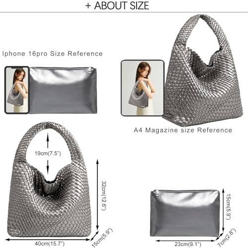 Image of JINMANXUE Woven Tote Bag for Women, Fashion Hobo Handbag, Travel Top-handle Shoulder Bag, Beach Underarm Bag with Purse