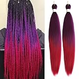 Lavender Purple Rose Red Pre stretched Braiding Hair, 26 Inches Box Braiding Hair Extensions, 2 Packs Yaki Texture Synthetic Crochet Braids Hair