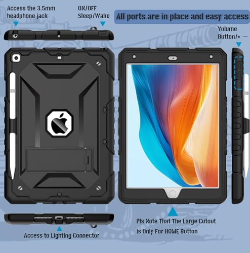 Image of Case for iPad 9th /8th /7th Generation 10.2 Inch, Black | Kickstand, Slim, Heavy Duty, Shockproof, Rugged Protective Case Cover