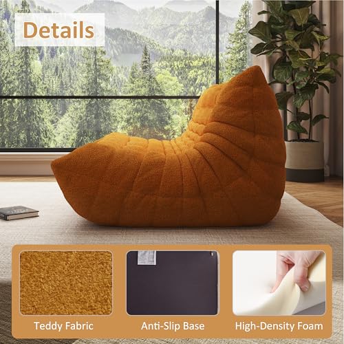 Image of Bean Bag Chair, Cozy Memory Foam Bean Bag Chairs for Adults, Comfy Fireside Accent Chair Lazy Floor Chair for Gaming Bedroom Living Room (Yellow, 3-Seater)