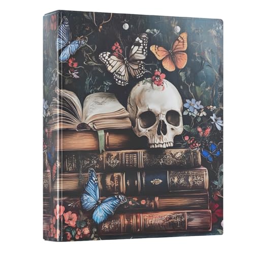 3 Ring Binder Skeleton Skulls Books 1.5 Inch Binders Three Ring Binders With Clipboard Fit 8.5'' X 11'' Paper 3 Interior Pvc Clear Pockets For Office Supplies
